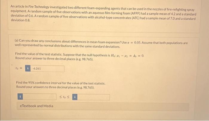 Solved An article in Fire Technology investigated two | Chegg.com