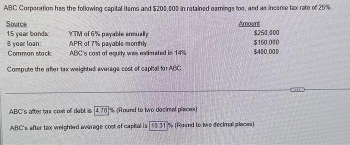 Solved ABC Corporation has the following capital items and | Chegg.com