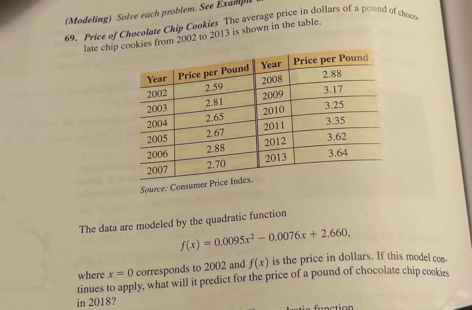 Solved n69. Price of Chocolate Chip Cookies The average | Chegg.com