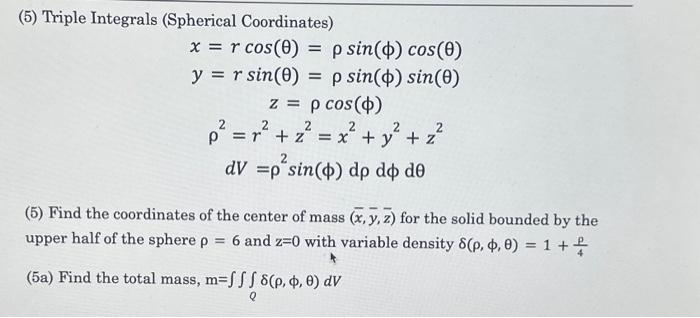 Solved 5 Triple Integrals Spherical Coordinates X R