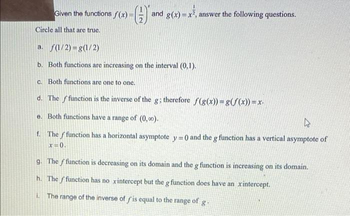 Solved Given the functions f(x) = - and g(x) = x, answer the | Chegg.com