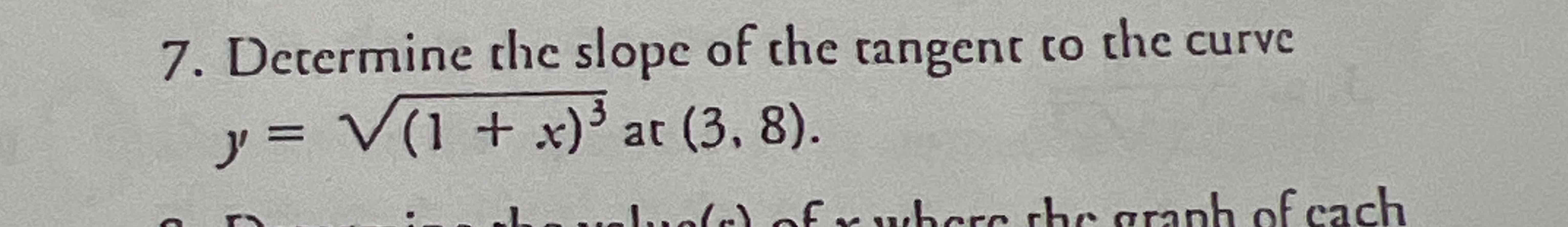 Solved Decermine the slope of the tangent to the | Chegg.com