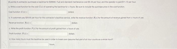 Solved (6 points) A contractor purchases a backhoe for | Chegg.com ...