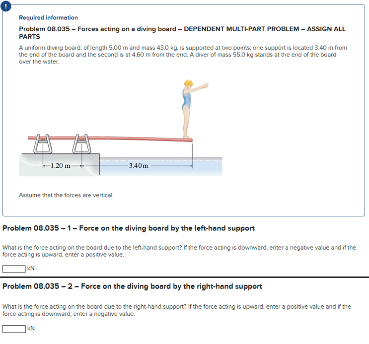 Solved A uniform diving board, of length 5.00 ﻿m and mass