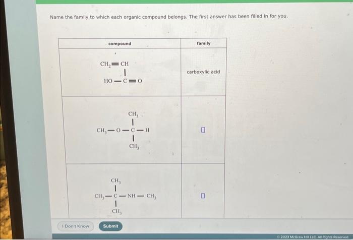 Solved Name the family to which each organic compound | Chegg.com