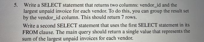 Solved om On- 3 Write a SELECT statement that returns the | Chegg.com