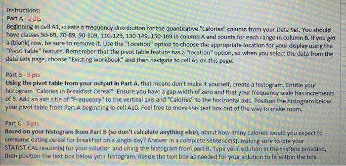 Solved Instructions: Part A - 5 pts Beginning in cell A1, | Chegg.com