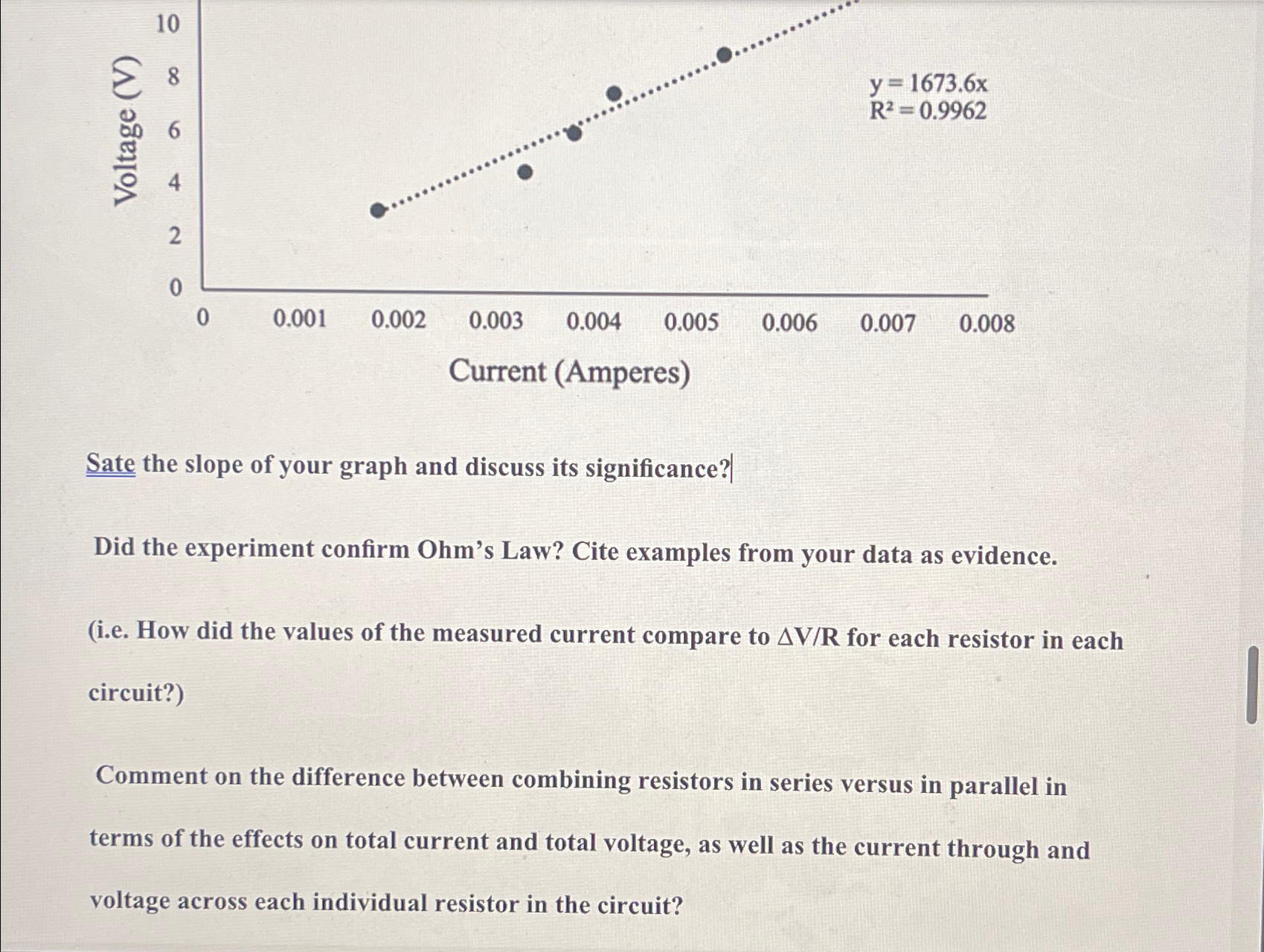 Solved State the slope of your graph and discuss its | Chegg.com