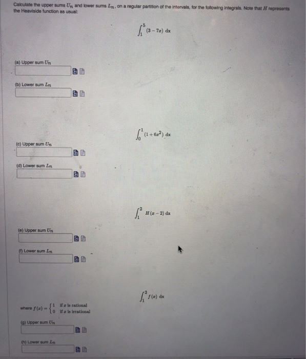 Upper Sum Examples Solved Calculate the upper sums Un and lower sums Ln, on a | Chegg.com