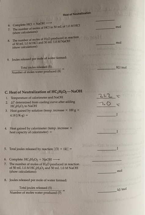 Solved EXPERIMENT REPORT SHEET Heat of Neutralization A. | Chegg.com