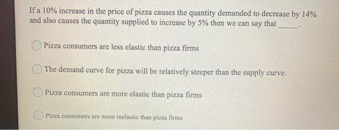 Solved If a 10% increase in the price of pizza causes the | Chegg.com