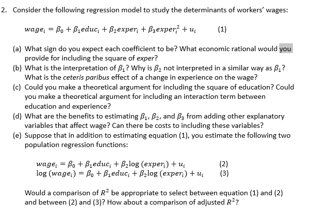 Solved Consider the following regression model to ﻿study the | Chegg.com