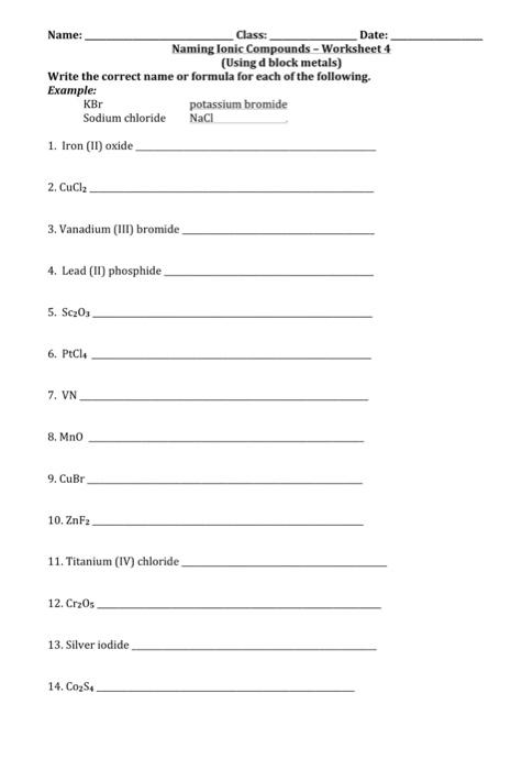 Solved Name: Class: Date: Naming Ionic Compounds - Worksheet | Chegg.com