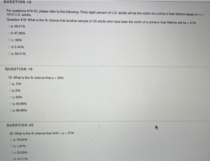 Solved QUESTION 18 For questions #18-20, please refer to the | Chegg.com