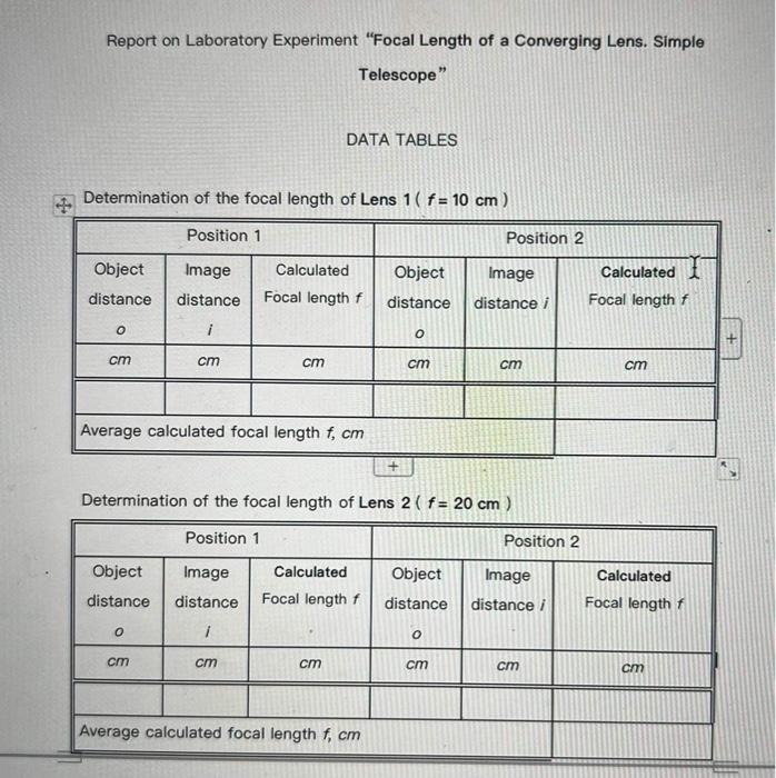 Report on Laboratory Experiment "Focal Length of a