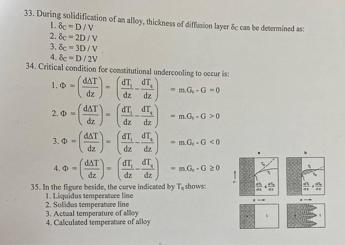 Solved 33. During solidification of an alloy, thickness of | Chegg.com