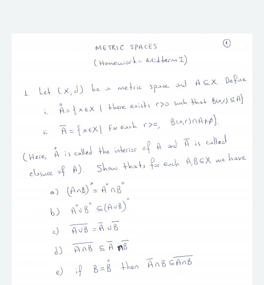 metric spaces homework solutions