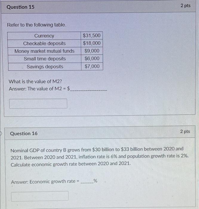 Solved Question 15 2 Pts Refer To The Following Table. | Chegg.com