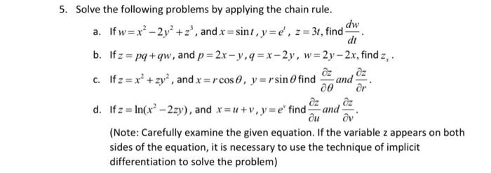 Solved 5. Solve the following problems by applying the chain | Chegg.com