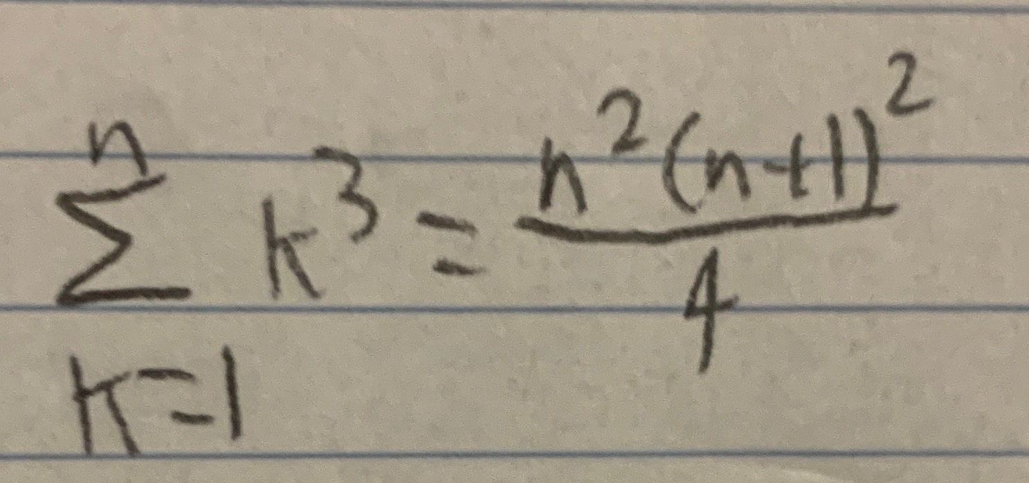 Solved ∑k=1nk3=n2(n+1)24 ﻿Discrete math | Chegg.com