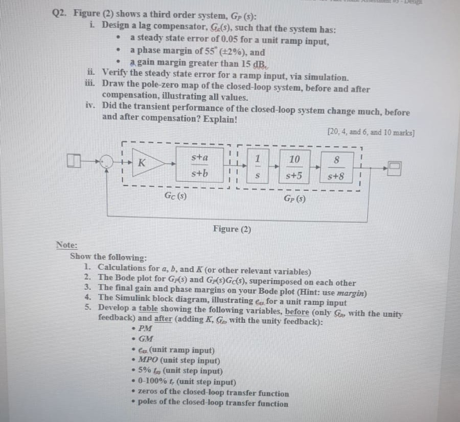 Q2. Figure (2) shows a third order system, Gp (s): i. | Chegg.com