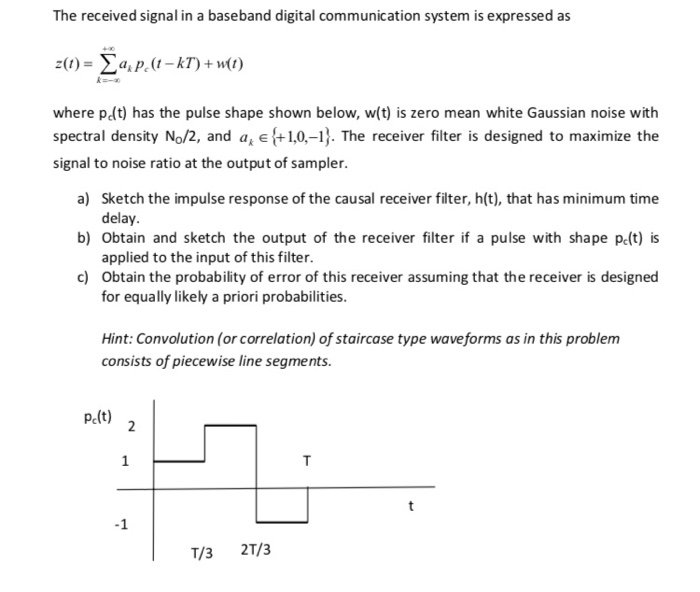 The Received Signal In A Baseband Digital Communic Chegg Com