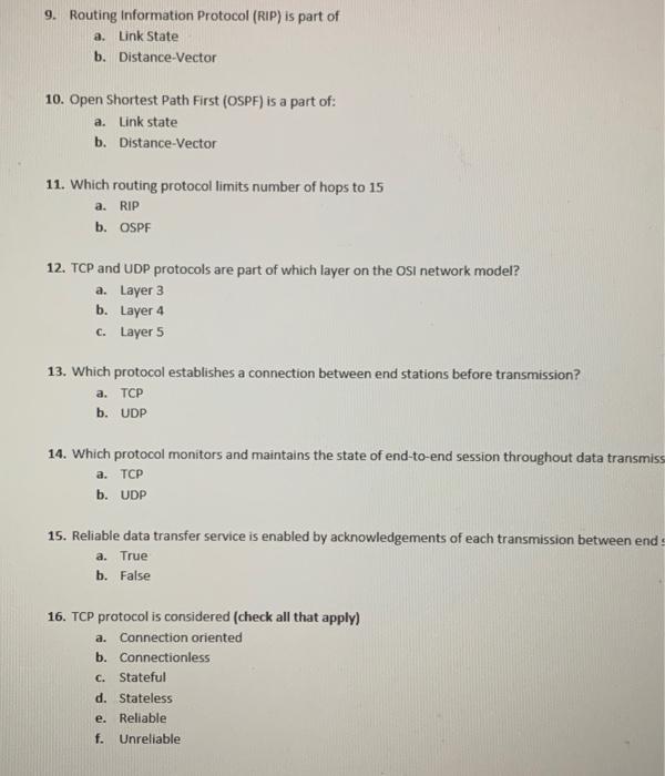 Solved 9. Routing Information Protocol (RIP) Is Part Of A. | Chegg.com ...