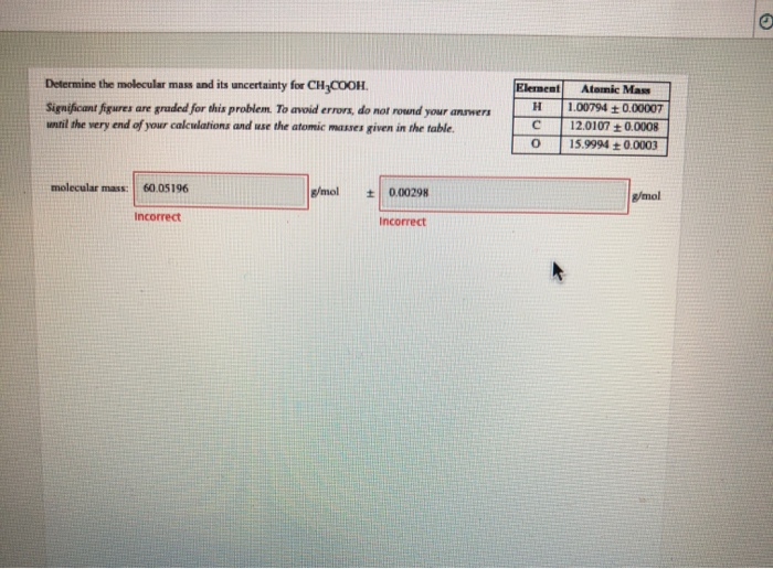 Solved Determine the molecular mass and its uncertainty for | Chegg.com