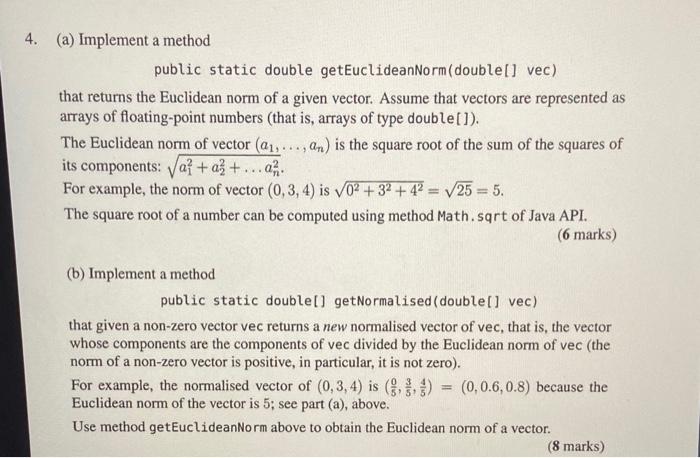 Solved 4. (a) Implement a method public static double | Chegg.com