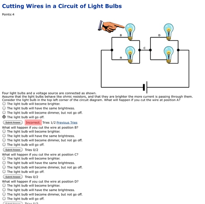 Solved Four Light Bulbs And A Voltage Source Are Connected | Chegg.com