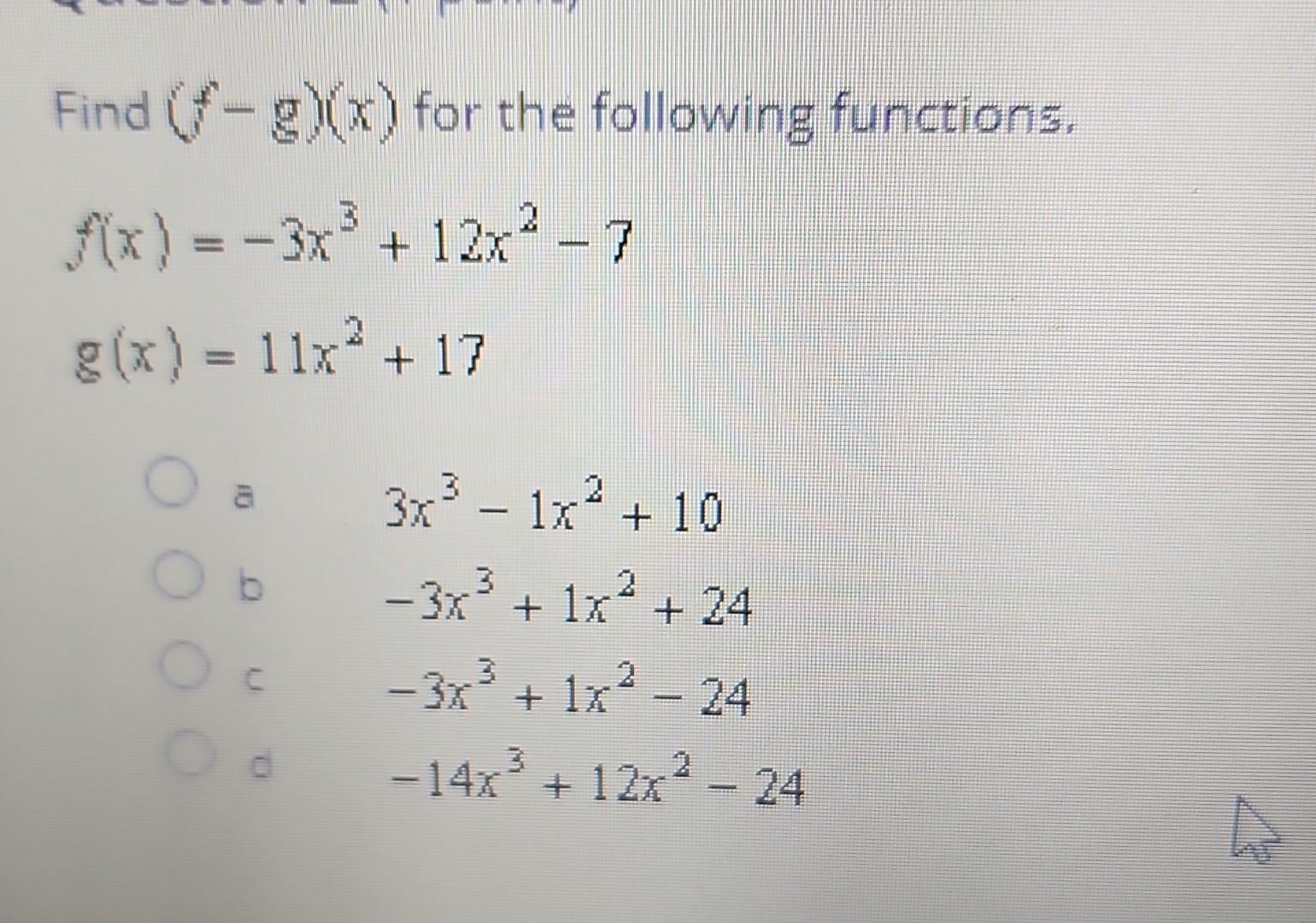 [Solved]: Find (fg)(x) for the following functions. f(x