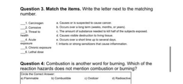 Solved Question 3. Match the items. Write the letter next to | Chegg.com
