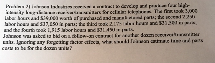 Problem 2) Johnson Industries received a contract to develop and produce four high- intensity long-distance receiver/transmit