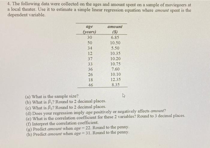 Solved 4. The following data were collected on the ages and | Chegg.com