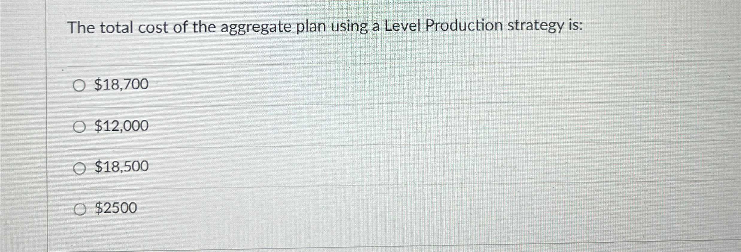 Solved The total cost of the aggregate plan using a Level | Chegg.com