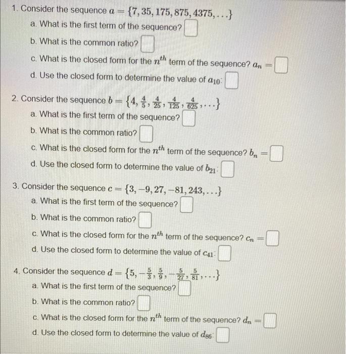 Closed Form The closed form of a sequence a refers to | Chegg.com