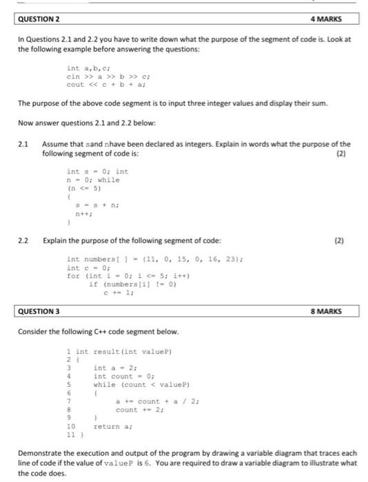 Solved QUESTION 1 6 MARKS 1.1 Consider the Ct+ code segment | Chegg.com