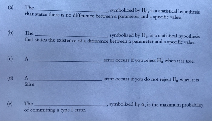 type of hypothesis which is symbolized by ho