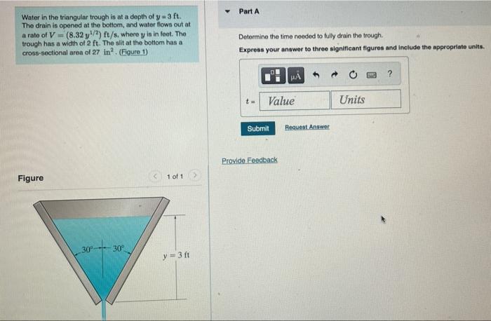 Solved Water in the triangular trough is at a depth of | Chegg.com