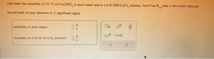 Calculate the solubility at 25∘C of Co(OH)2 in pure | Chegg.com
