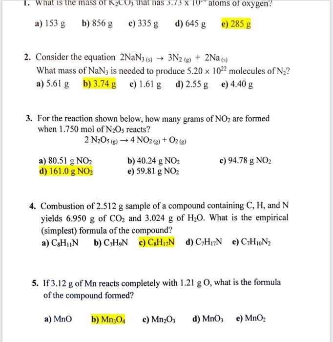 Solved 1 What Is The Mass Of K2co3 That Has 3 73 X 10