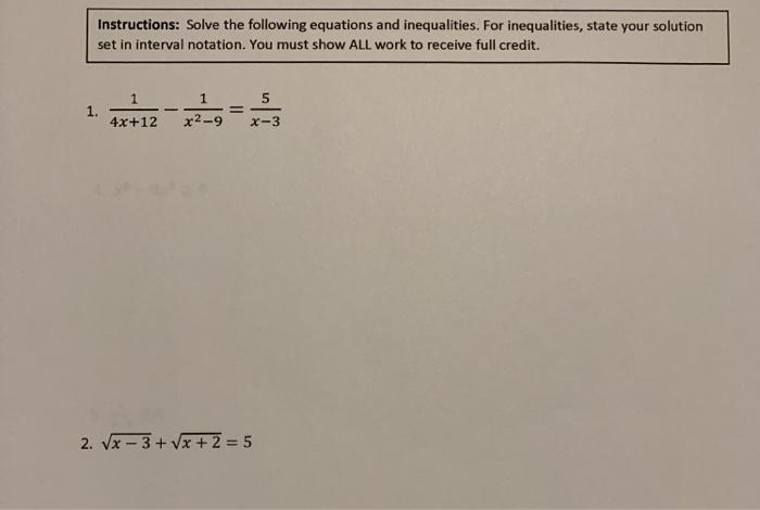 Solved Instructions: Solve the following equations and | Chegg.com