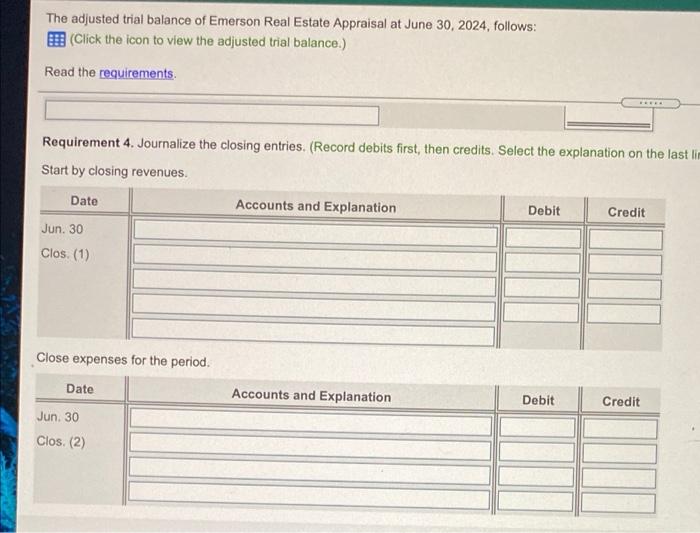 Solved The adulterat balance of Emerson Real Estate comune