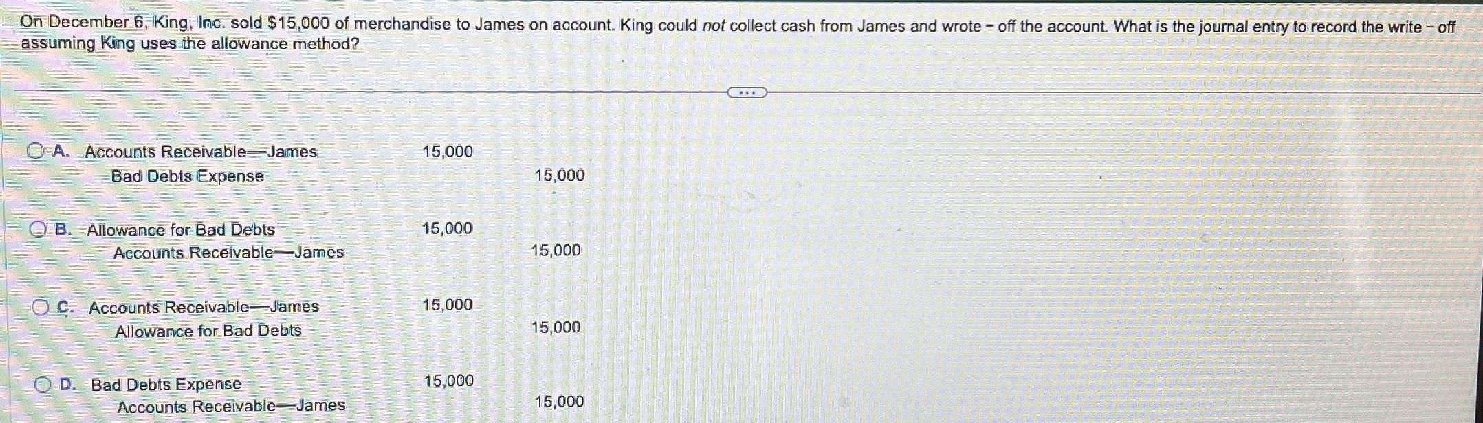 Solved assuming King uses the allowance method?A. ﻿Accounts | Chegg.com