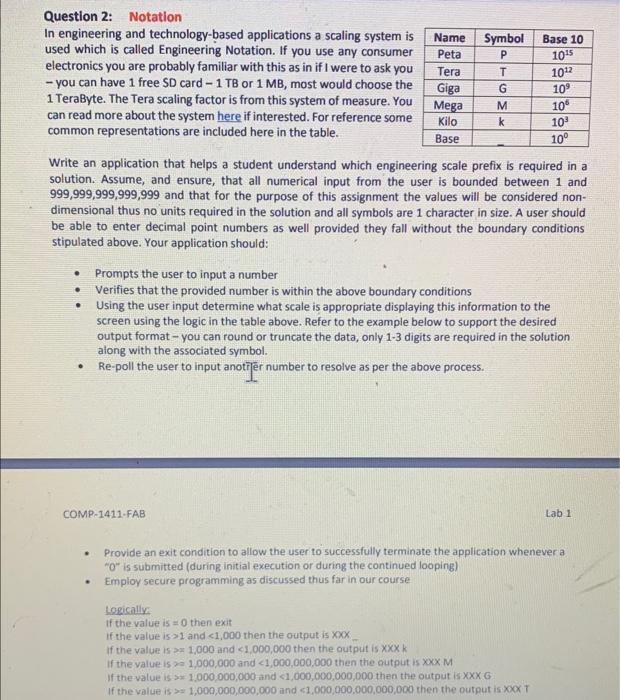 Solved Question 2: Notation In engineering and | Chegg.com