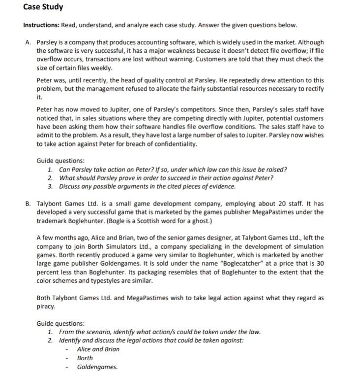 Solved Case Study Instructions Read, understand, and