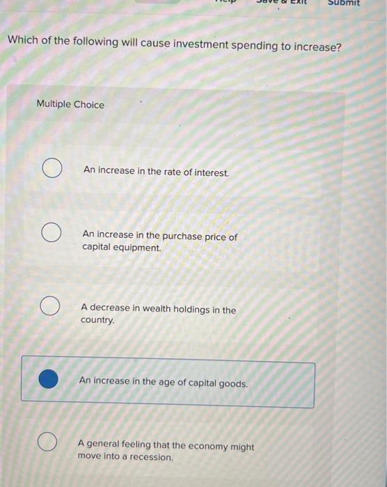 Solved Which of the following will cause investment spending | Chegg.com