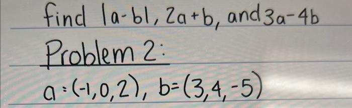 Solved Find ∣a−b∣,2a+b, And 3a−4b Problem 2 : | Chegg.com