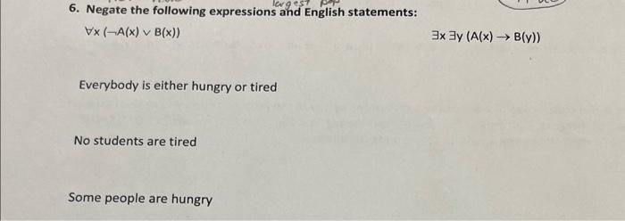 Solved 6. Negate the following expressions and English | Chegg.com