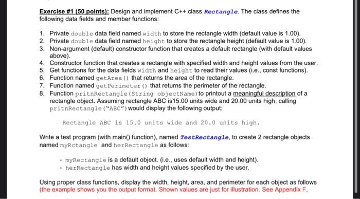 Solved Exercise #1 (50 points): Design and implement C++ | Chegg.com